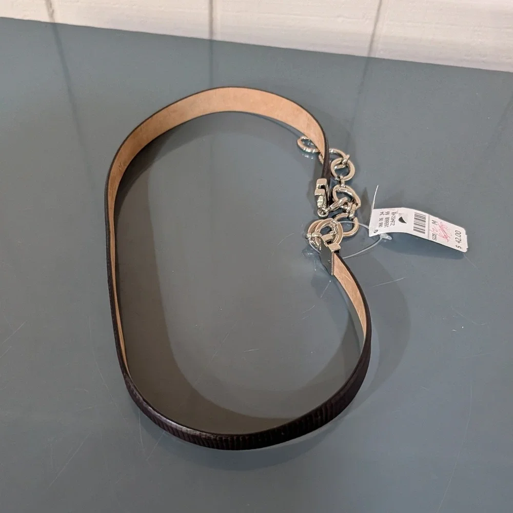 Vintage Talbots Lizard Embossed Leather Belt Italy Silver Chain M Quiet‎ Luxury